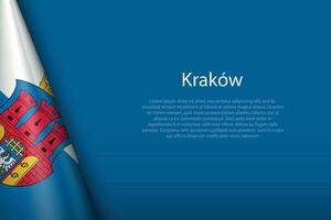 3d flag of Krakow, is a city of Poland vector