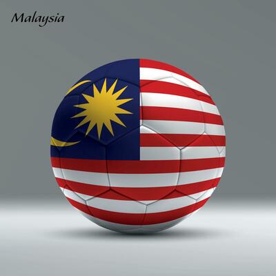 3d realistic soccer ball iwith flag of Malaysia on studio background