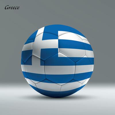 3d realistic soccer ball iwith flag of Greece on studio background