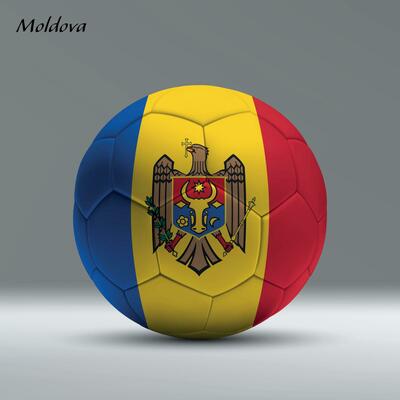 3d realistic soccer ball iwith flag of Moldova on studio background