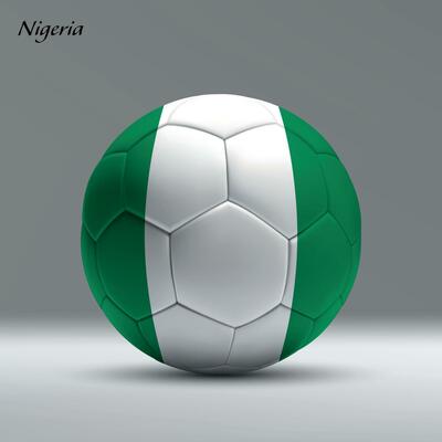 3d realistic soccer ball iwith flag of Nigeria on studio background