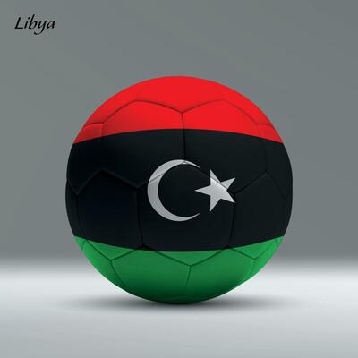 3d realistic soccer ball iwith flag of Libya on studio background