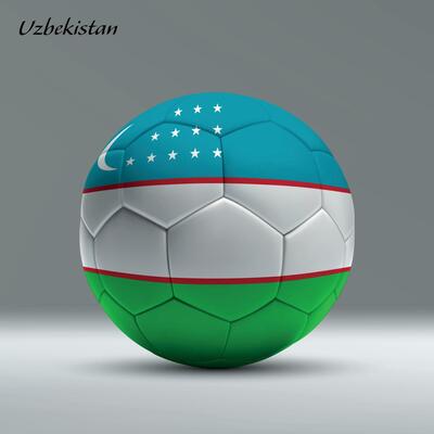 3d realistic soccer ball iwith flag of Uzbekistan on studio background