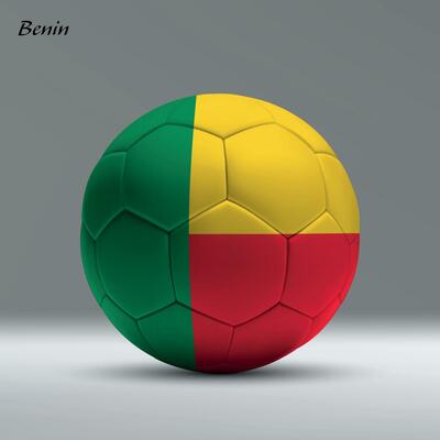3d realistic soccer ball iwith flag of Benin on studio background