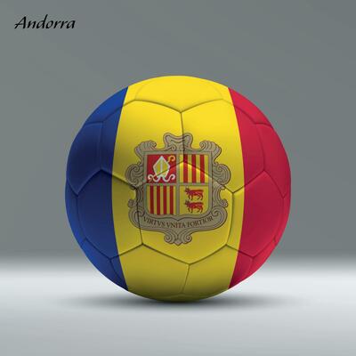 3d realistic soccer ball iwith flag of Andorra on studio background