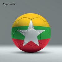 3d realistic soccer ball iwith flag of Myanmar on studio background vector