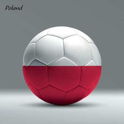 3d realistic soccer ball iwith flag of Poland on studio background