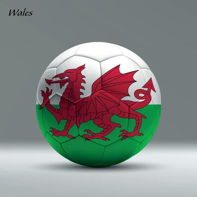 3d realistic soccer ball iwith flag of Wales on studio background