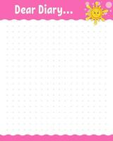 Lined sheet template. Handwriting paper. For diary, planner, checklist, wish list. With cute character. Vector illustration.