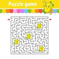 Square maze. Game for kids. Puzzle for children. Labyrinth conundrum. Find the right path. Cartoon character. Vector illustration.