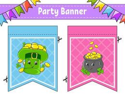 Party banner. With cute cartoon characters. For holidays, birthday, festive. Vector illustration.