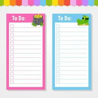 To do list for kids. Empty template. The rectangular shape. Funny character. cartoon style. For the diary, notebook, bookmark. Vector illustration.