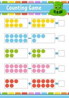 Addition and subtraction. Task for kids. Education developing worksheet. Activity color page. Game for children. Funny character. cartoon style. Vector illustration.