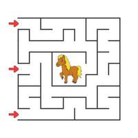 Square maze. Game for kids. Puzzle for children. cartoon character. Labyrinth conundrum. Find the right path. The development of logical and spatial thinking. Vector illustration.