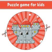 Cut and play. Round puzzle. Logic puzzle for kids. Activity page. Cutting practice for preschool. cartoon character. Vector illustration.