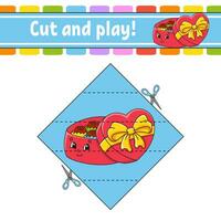 Cut and play. Logic puzzle for kids. Education developing worksheet. Learning game. Activity page. Cutting practice for preschool. Vector illustration.