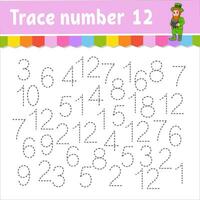 Trace number . Handwriting practice. Learning numbers for kids. Education developing worksheet. Activity page. Game for toddlers and preschoolers. Vector illustration.