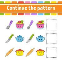 Continue the pattern. Education developing worksheet. Game for kids. Activity page. Puzzle for children. Riddle for preschool. Cute cartoon style. Vector illustration.
