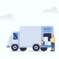 courier delivers by truck vector