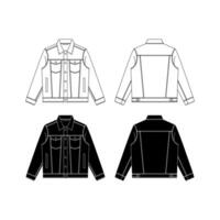 Vector denim jacket, flat sketch western jacket, White Background