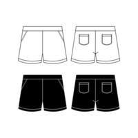 Unisex sweat Shorts technical fashion illustration. Short Pants fashion flat template, elastic waist, front and back, white colour. Sportswear unisex CAD mock-up. vector