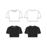 Crew neck crop top women's t-shirt template drawing, basic t-shirt drawing, White Background vector