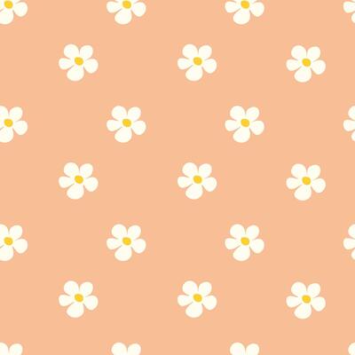 Chamomile floral seamless pattern on Peach Fuzz background