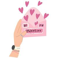 A hand draw hand holding a love letter. Valentine's day concept.Used for greeting card, and poster design. vector