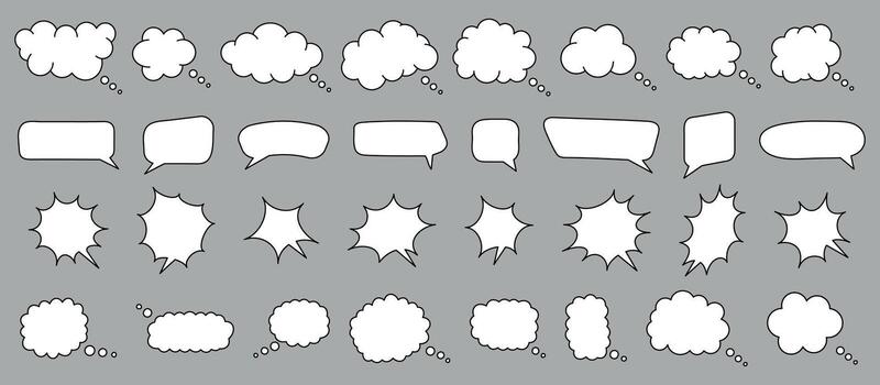 Collection of cloudy speech bubbles. Conversation bubble for design, social networks, websites, applications. Modern vector illustration.