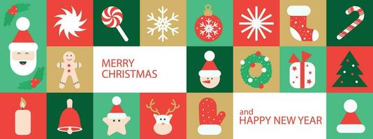 Seamless pattern Christmas icons with geometric shapes for wrapping paper, background, wallpaper. Vector design for banner, poster, advertising, web design.