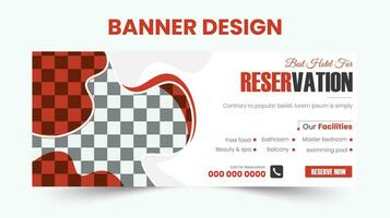 Modern hotel banner template with abstract shapes pro vector. vector