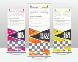 Creative modern roll up banner design template for your business.  Roll-Up Banner Design Template with multiple Color orange, yellow, purple Pro Vector