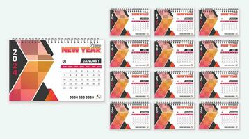 Desk Calendar template design with Place for Photo. Monthly calendar template for 2024 year. vector