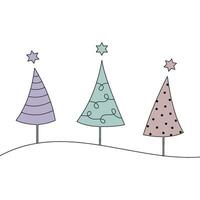 Christmas tree group in pastel with black lines and transparent background vector