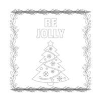 Christmas lettering, text and tree, frame with tree branch and yellow berries, leaves. vector