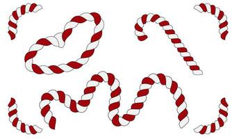 set of vector Christmas candy canes striped red and white in different shapes