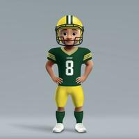 3d cartoon cute young american football player in uniform. vector