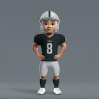 3d cartoon cute young american football player in uniform. vector