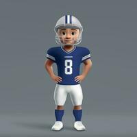 3d cartoon cute young american football player in uniform. vector