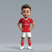 3d cartoon cute young soccer player in football uniform. vector