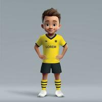 3d cartoon cute young soccer player in football uniform vector