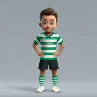 3d cartoon cute young soccer player in football uniform. vector