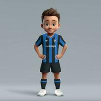 3d cartoon cute young soccer player in football uniform. vector