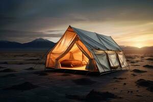 AI Generated Adventure tourism nature tent recreation travel leisure tourist view vacation landscape photo