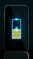 Mobile phone and battery, mobile phone charging, 3d rendering. video