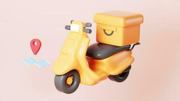 Cartoon scooter and takeout, 3d rendering. video