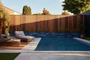AI Generated Leisure blue luxury modern villa garden sky architecture pool home beautiful water photo