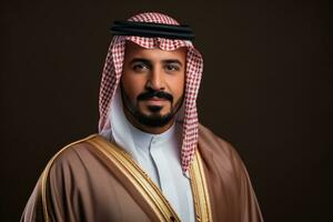 AI Generated Business handsome isolated arab gulf happy white arabian male beard traditional qatar photo