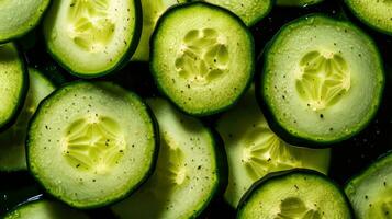 AI Generated Fresh vegetable diet freshness plant juicy green cut nutrition ripe cucumber raw slice photo