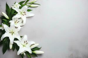 ai generado naturaleza brote lirio marco diseño primavera blanco planta verano belleza ramo de flores de cerca florecer foto